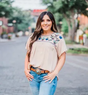 Cactus Embroidered Top, Cream