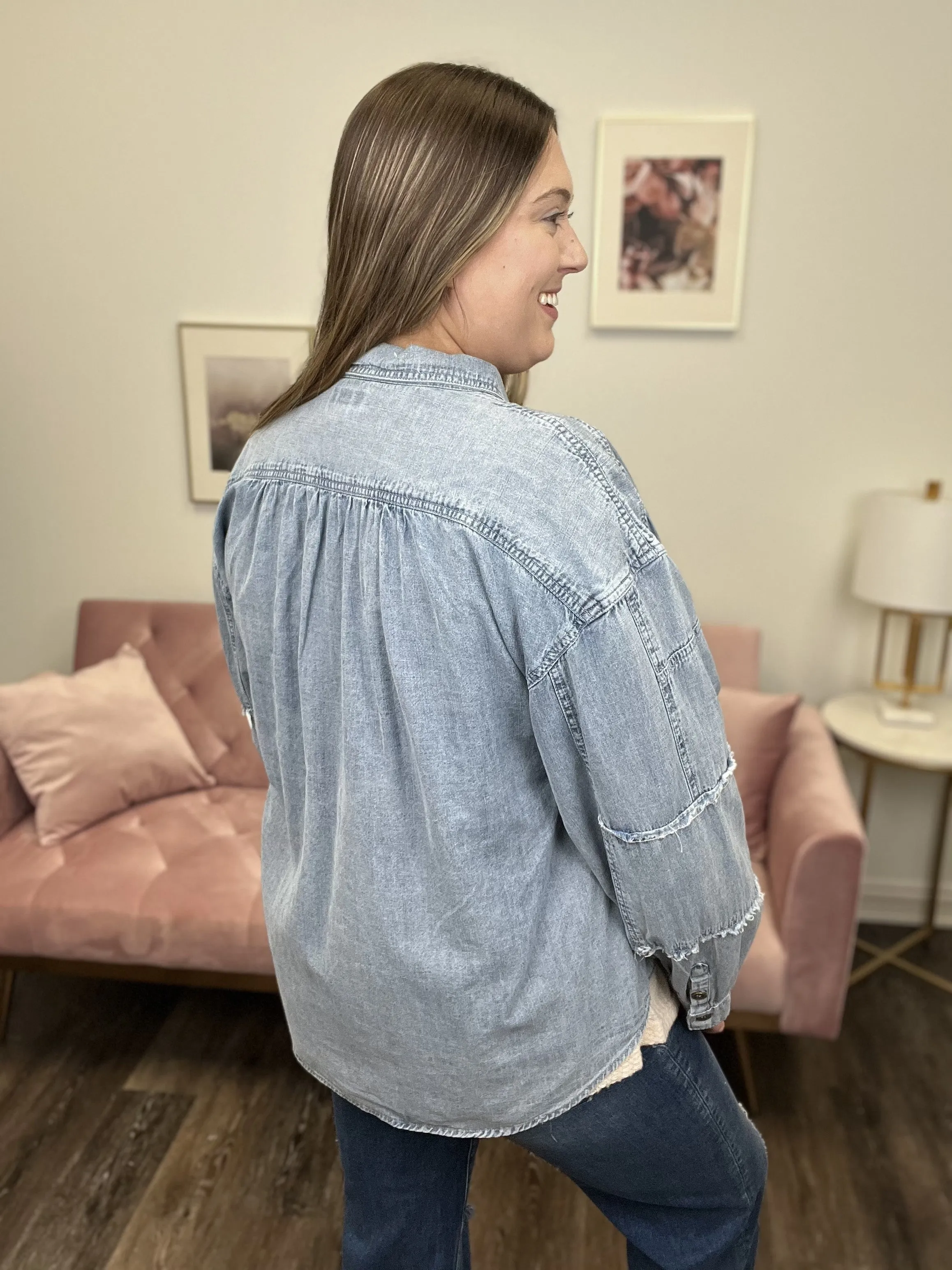 Call On Me Denim Long Sleeve Top