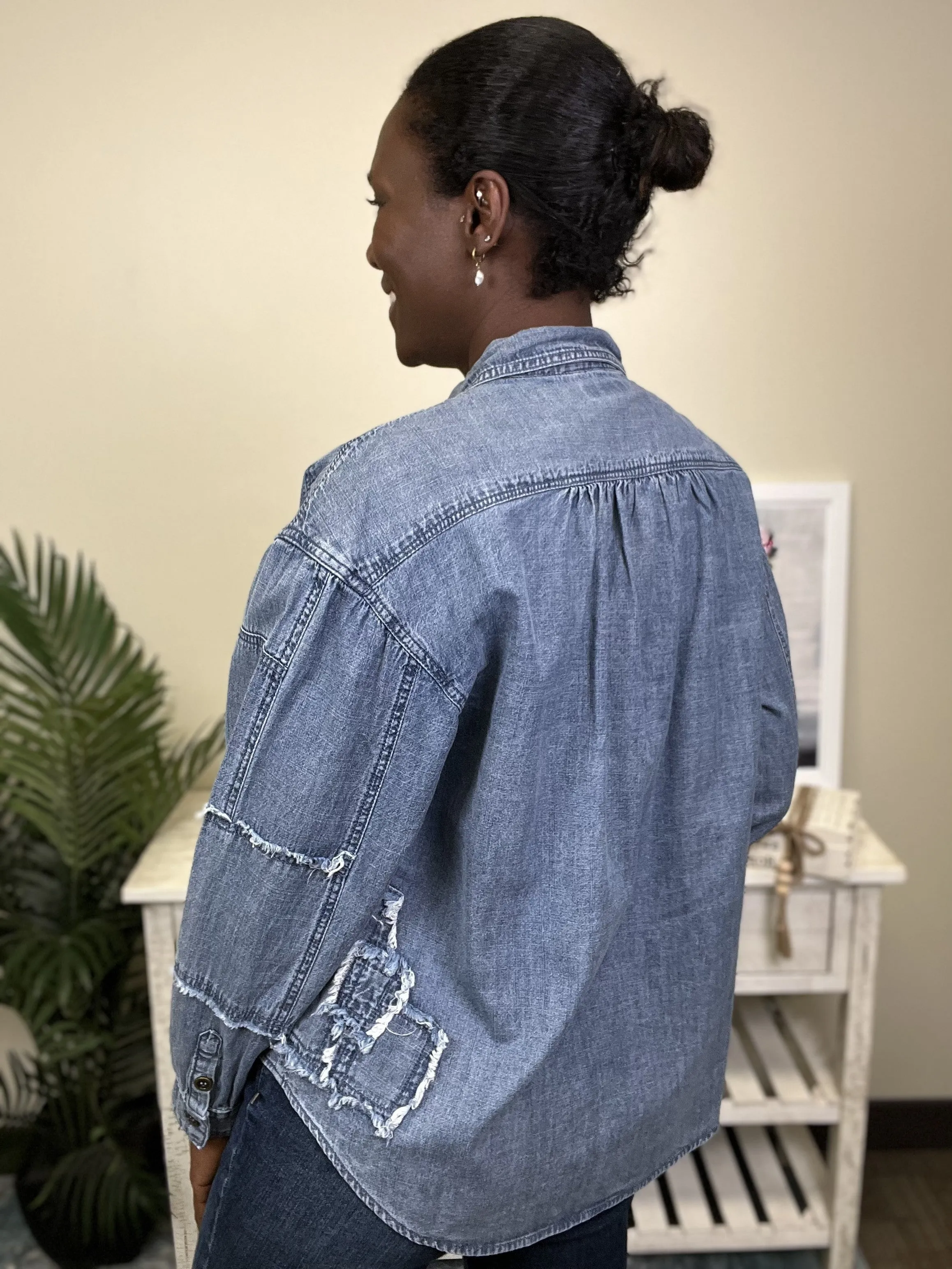 Call On Me Denim Long Sleeve Top