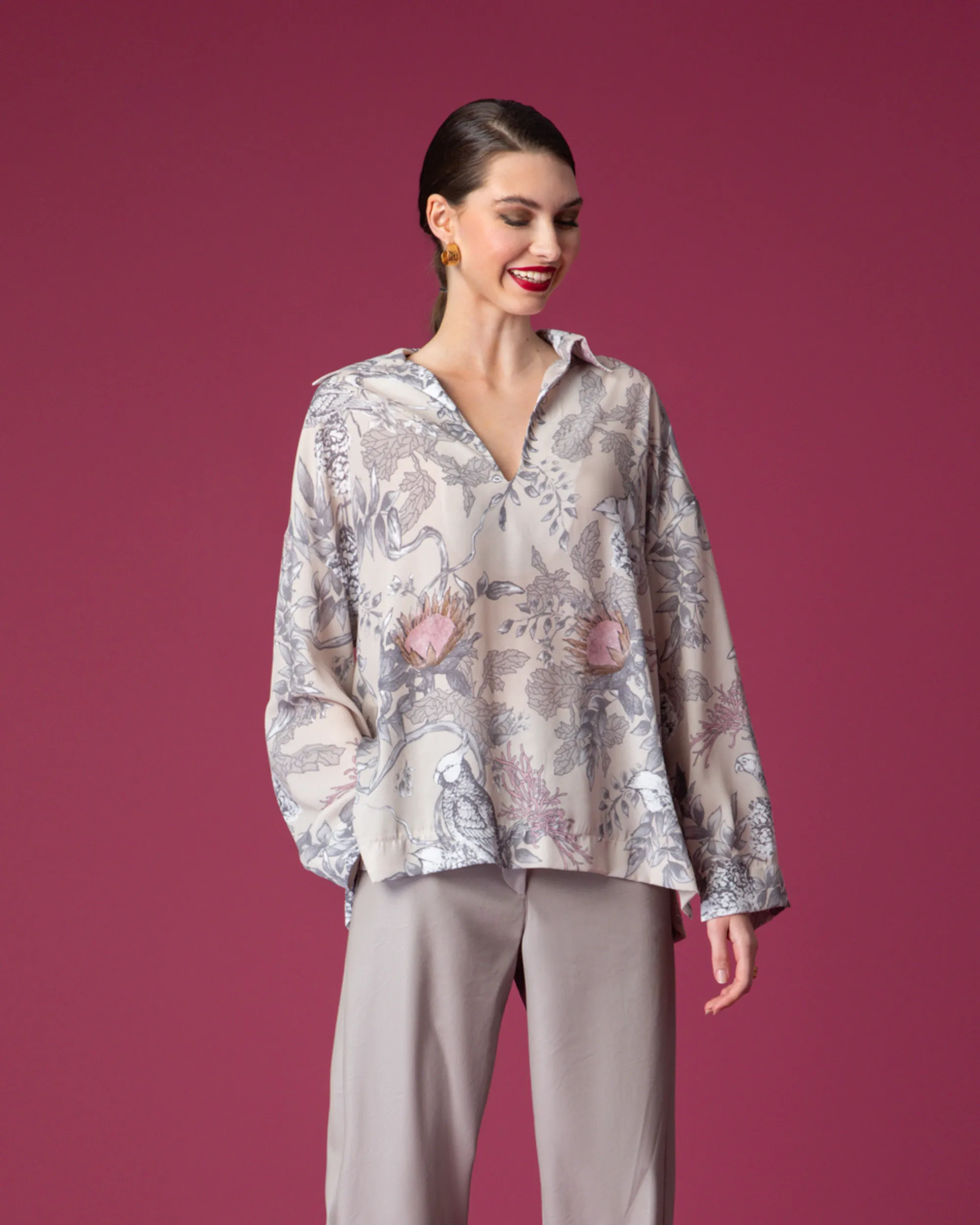 Camille Grey Floral Shirt