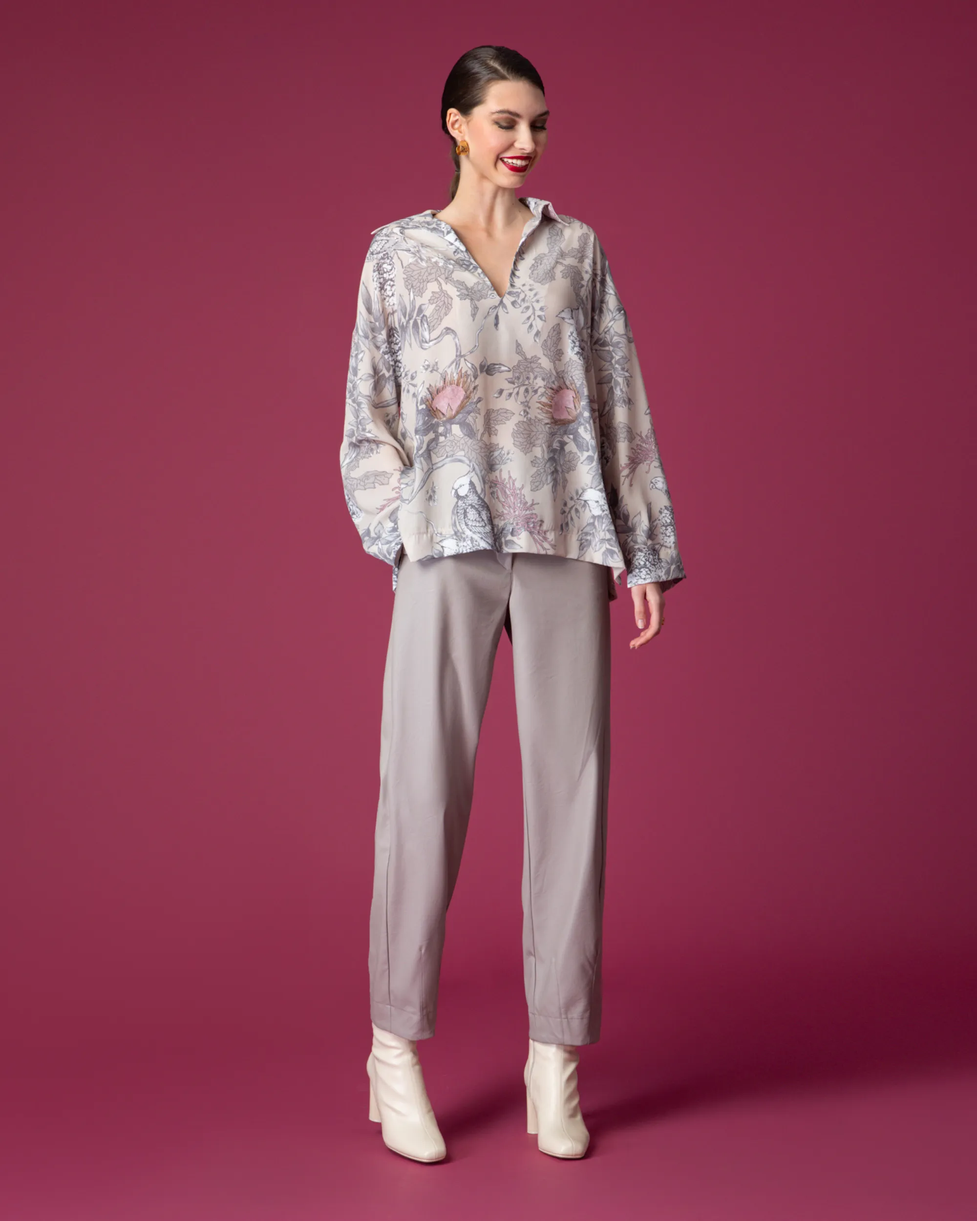 Camille Grey Floral Shirt