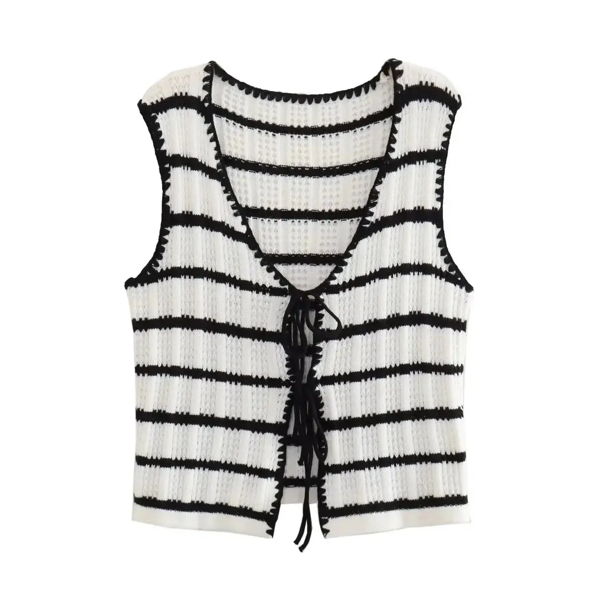 Casual Knitted Lace-up Vest Top & Trousers Set