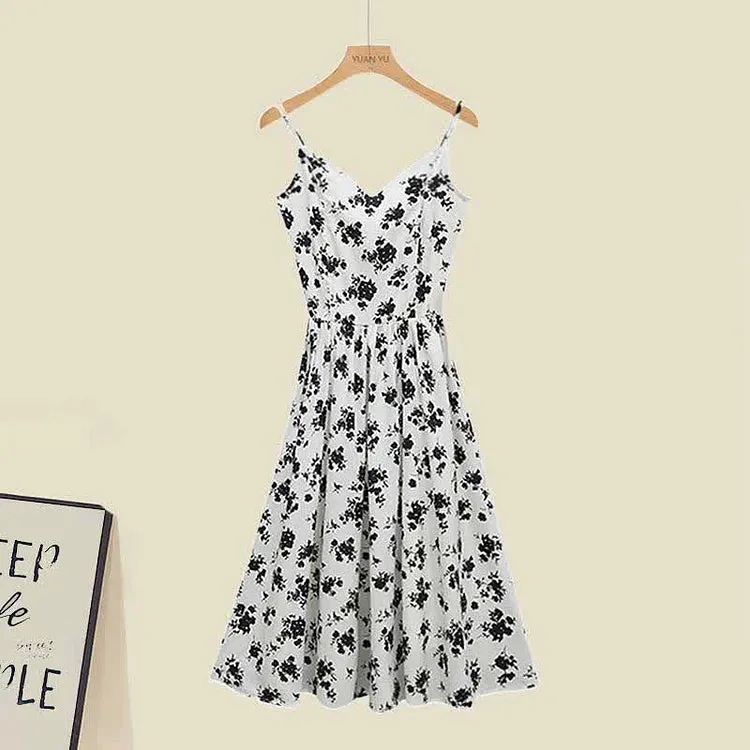 Charming Vintage Floral Print Crop Top and Slip Dress Set