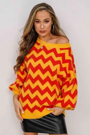 Chevron Lantern Sleeve Tunic Sweater