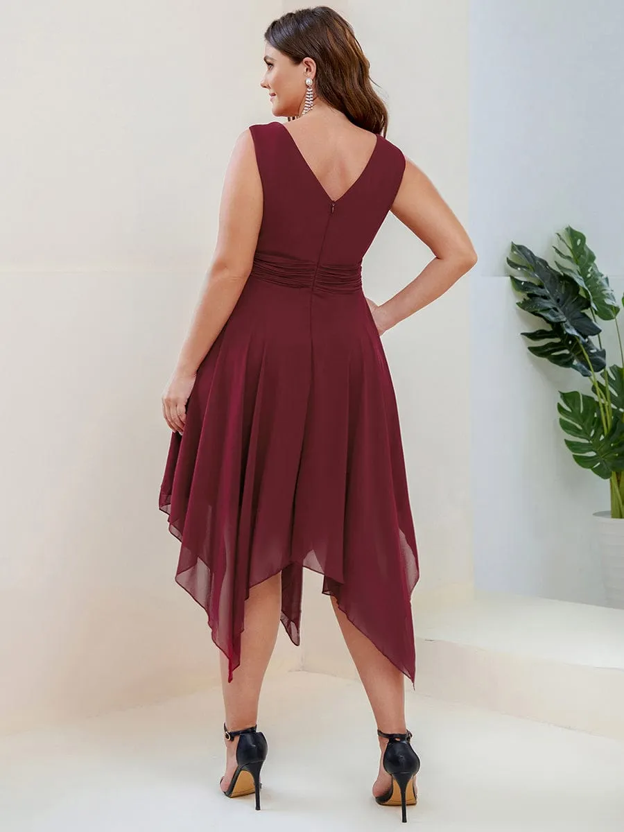 Chiffon Double V-Neck A Line Bridesmaid Dress with Asymmetrical Hem