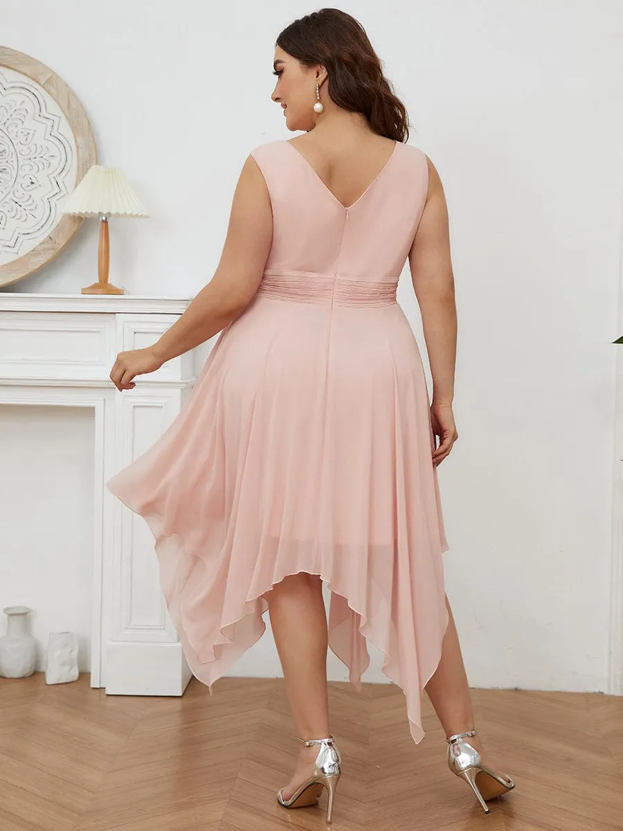 Chiffon Double V-Neck A Line Bridesmaid Dress with Asymmetrical Hem