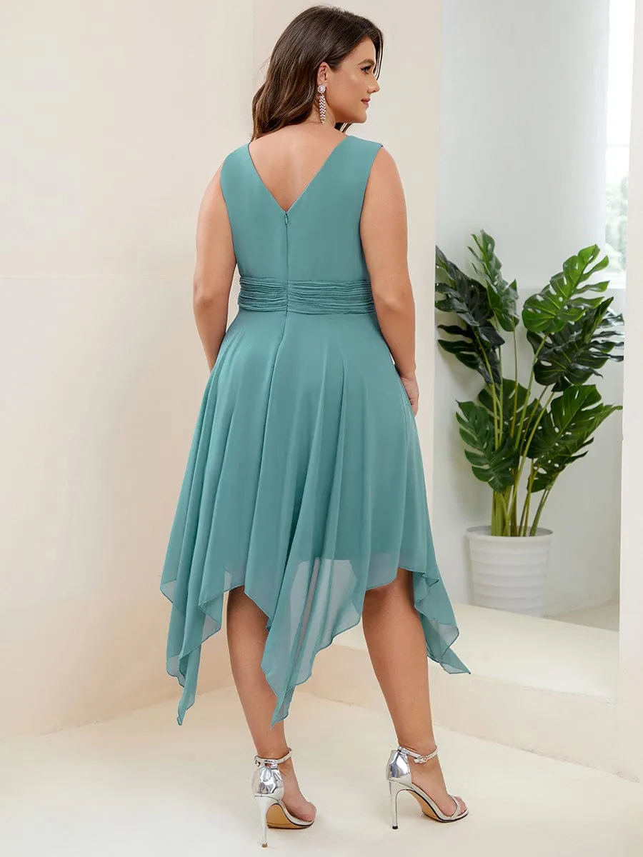 Chiffon Double V-Neck A Line Bridesmaid Dress with Asymmetrical Hem