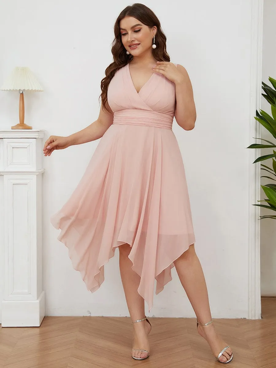 Chiffon Double V-Neck A Line Bridesmaid Dress with Asymmetrical Hem