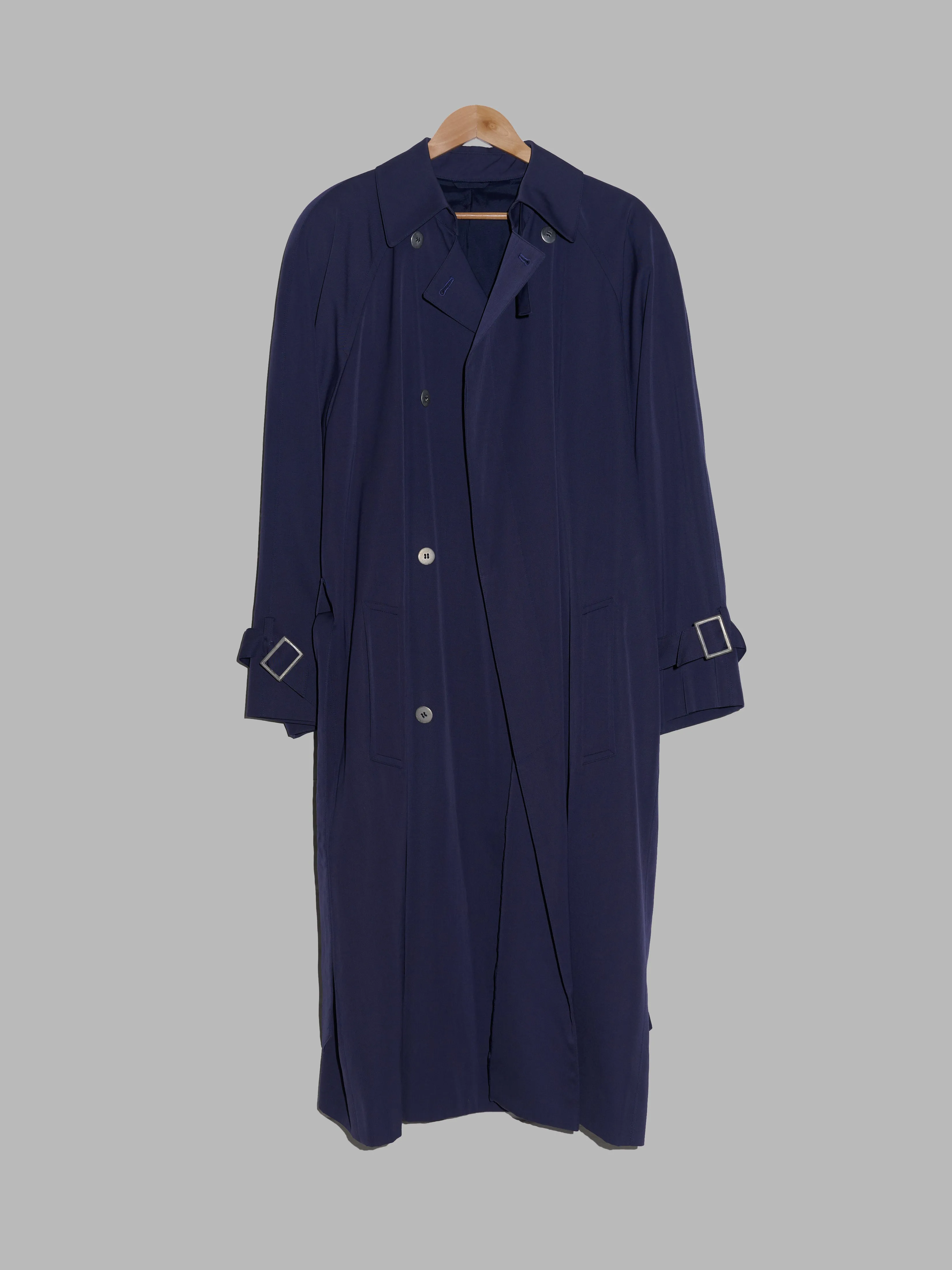 Claude Montana 1990s purple wool gabardine covered placket trench coat - sz 46