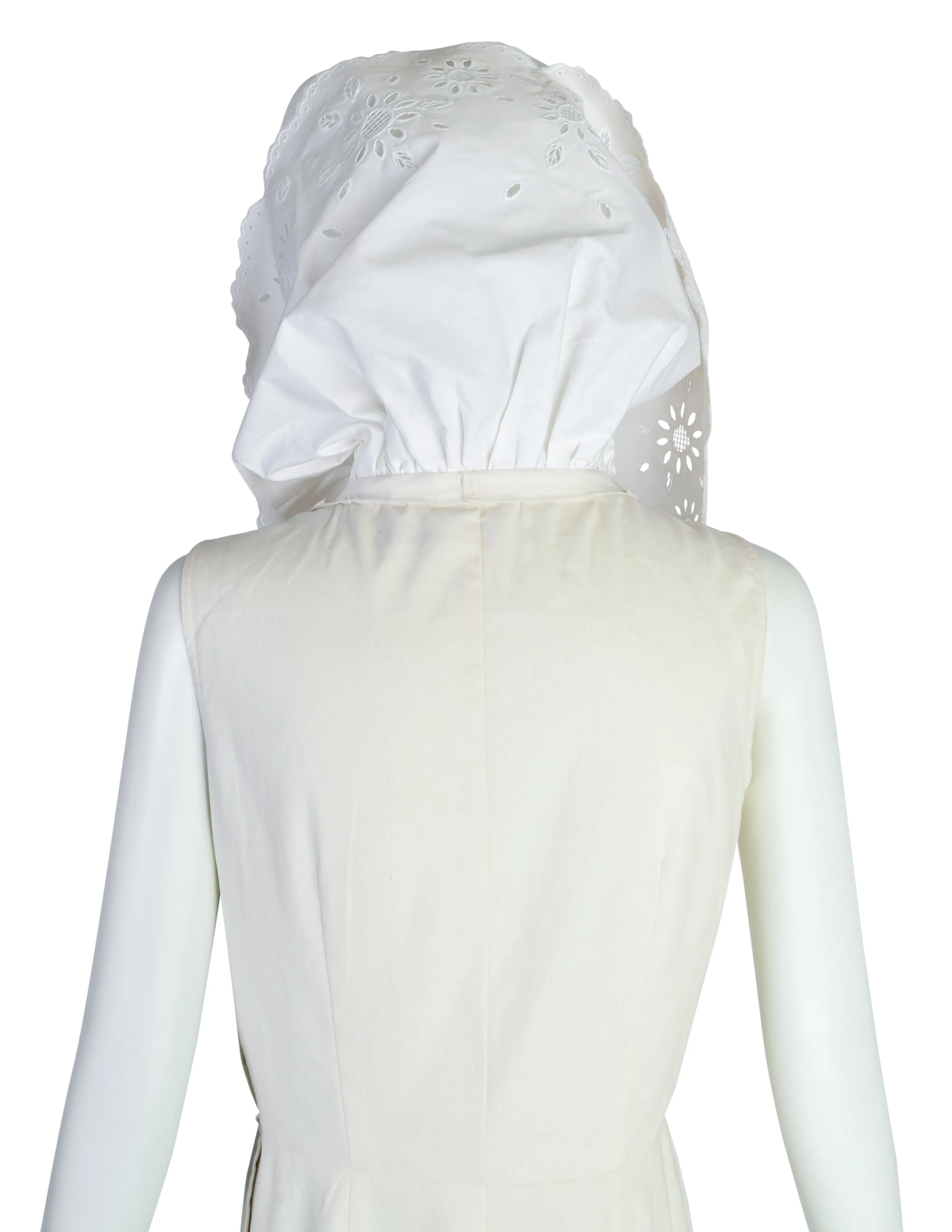 Comme des Garcons Vintage SS 2002 White Dramatic Sheer Eyelet Ruffle Head Wrap Tunic Top