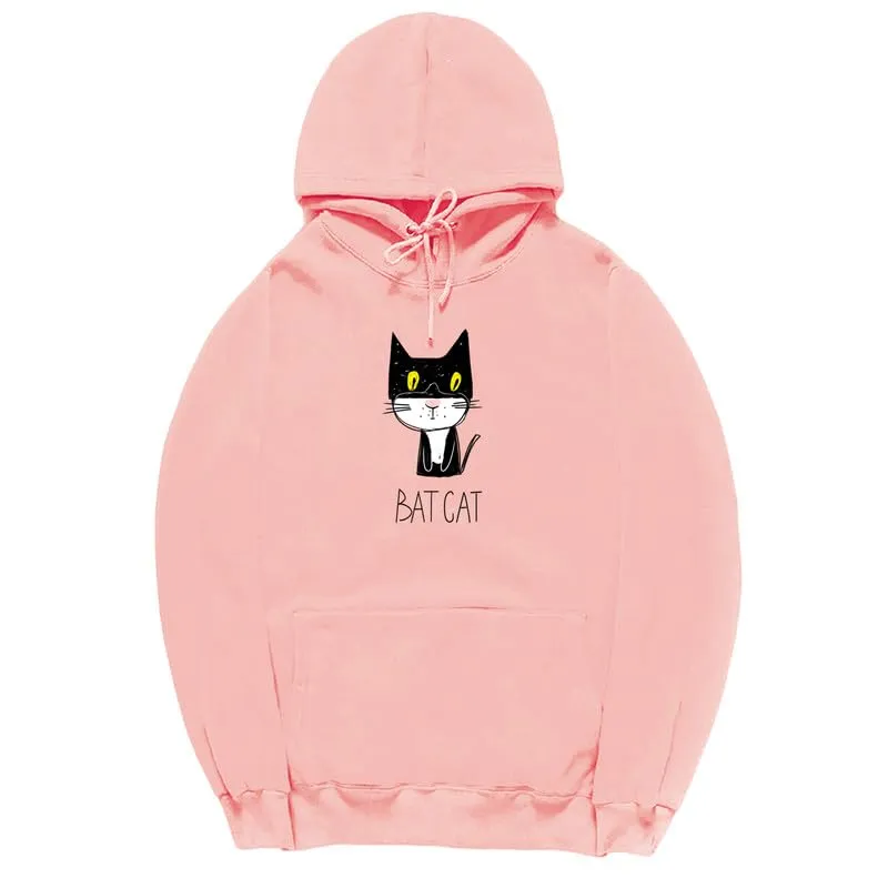 CORIRESHA Teen Funny Bat Cat Hoodie Long Sleeve Drawstring Kangaroo Pocket Cotton Sweatshirt