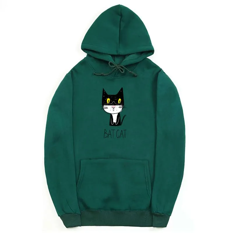 CORIRESHA Teen Funny Bat Cat Hoodie Long Sleeve Drawstring Kangaroo Pocket Cotton Sweatshirt