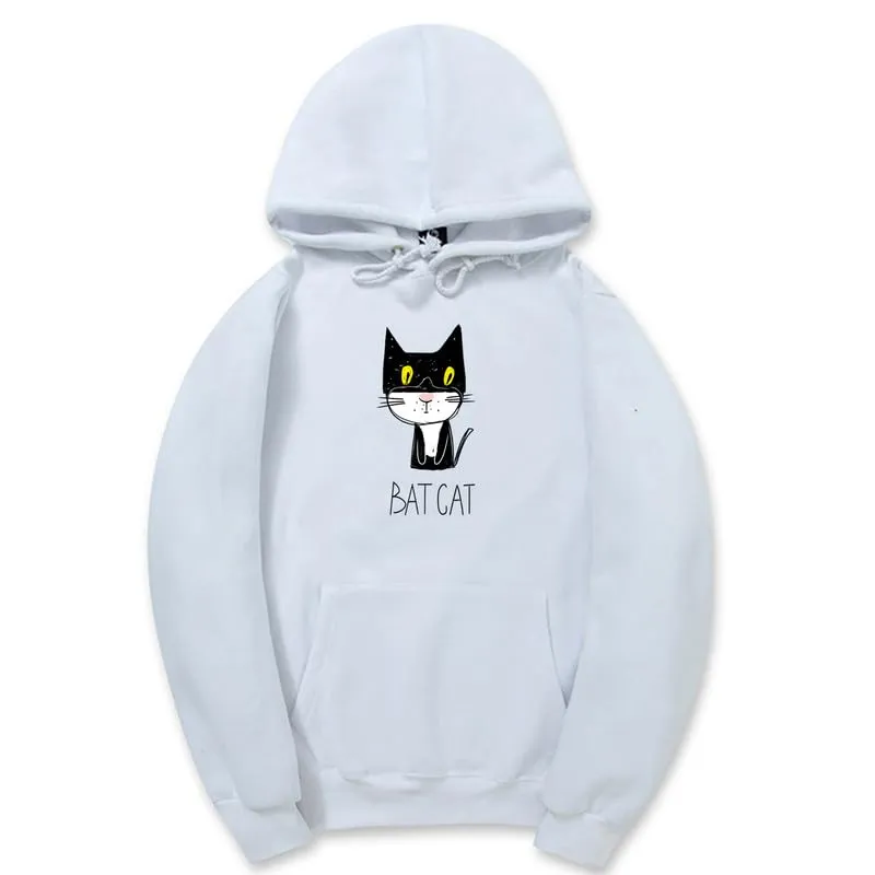 CORIRESHA Teen Funny Bat Cat Hoodie Long Sleeve Drawstring Kangaroo Pocket Cotton Sweatshirt