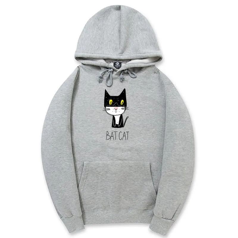 CORIRESHA Teen Funny Bat Cat Hoodie Long Sleeve Drawstring Kangaroo Pocket Cotton Sweatshirt