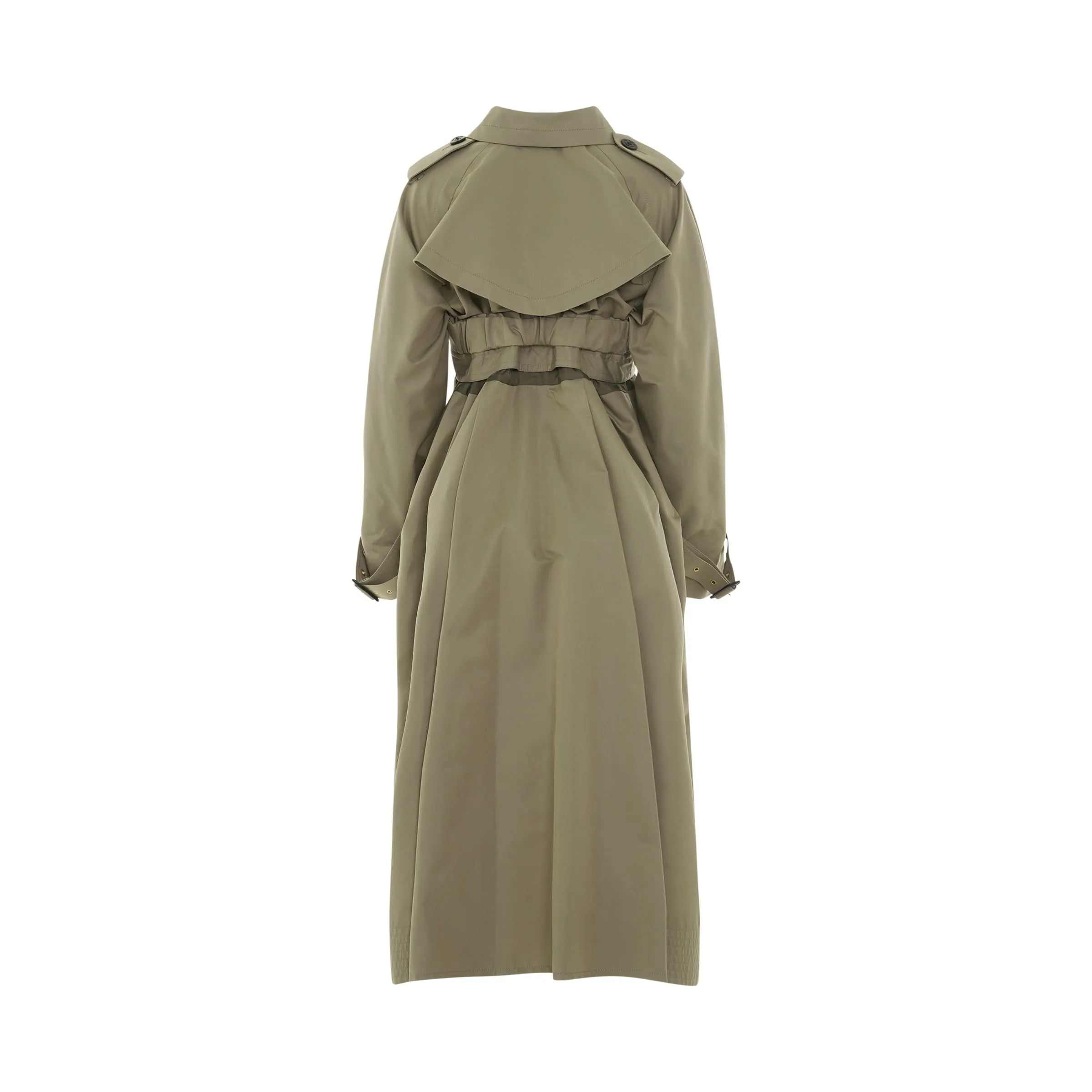 Cotton Gabardine Coat with Leather Trim in Beige