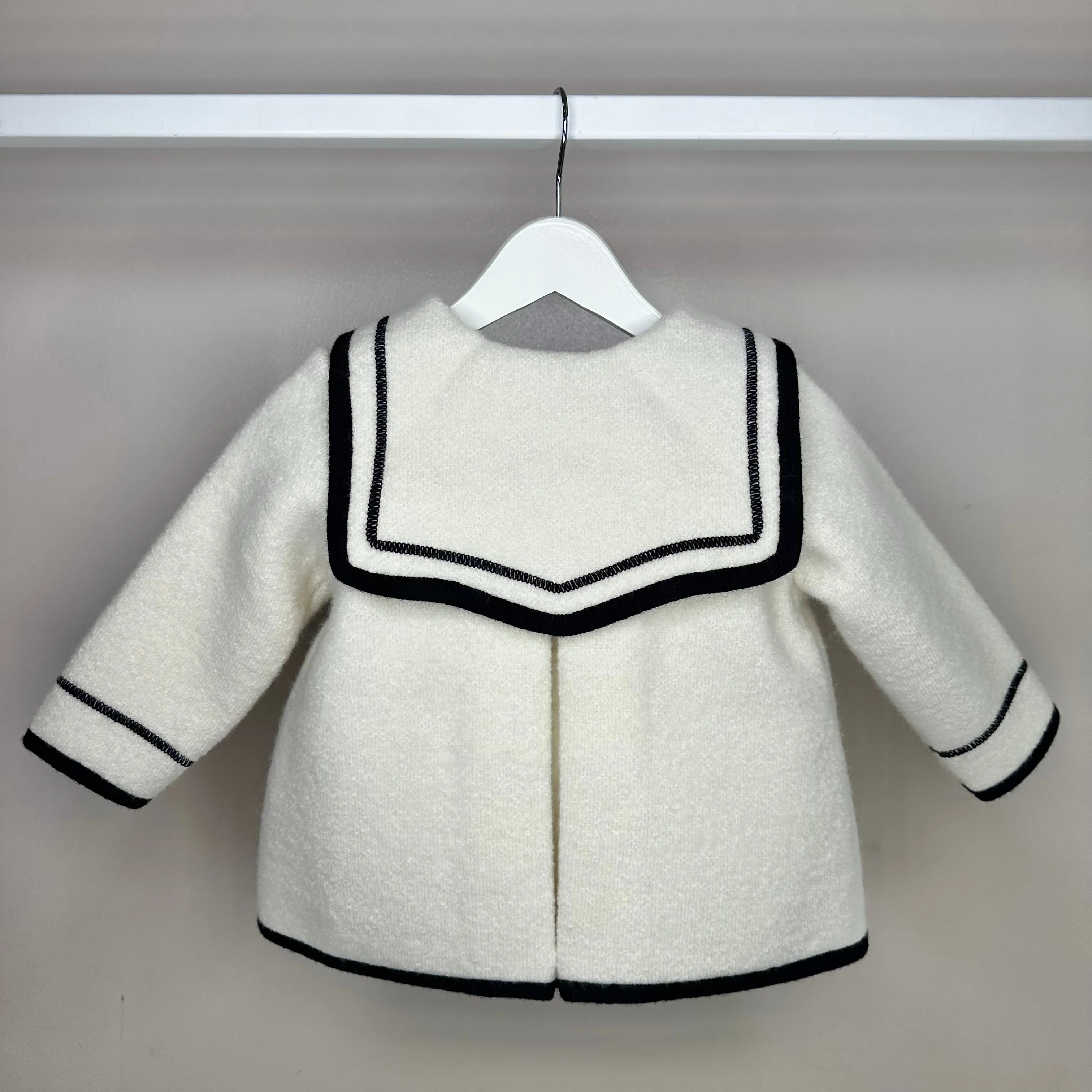 Cream Sailor Marae Coat With Navy Trim