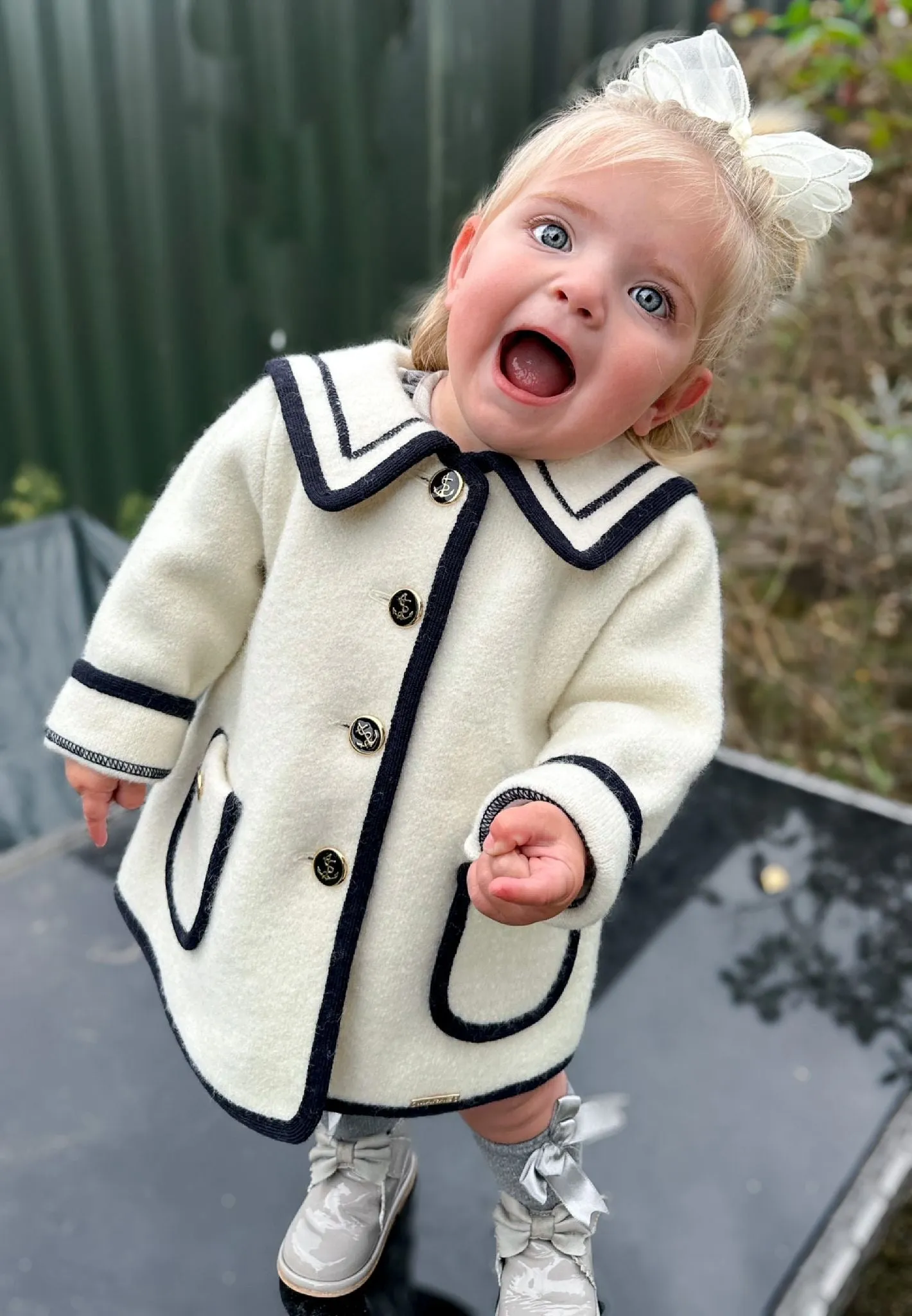 Cream Sailor Marae Coat With Navy Trim