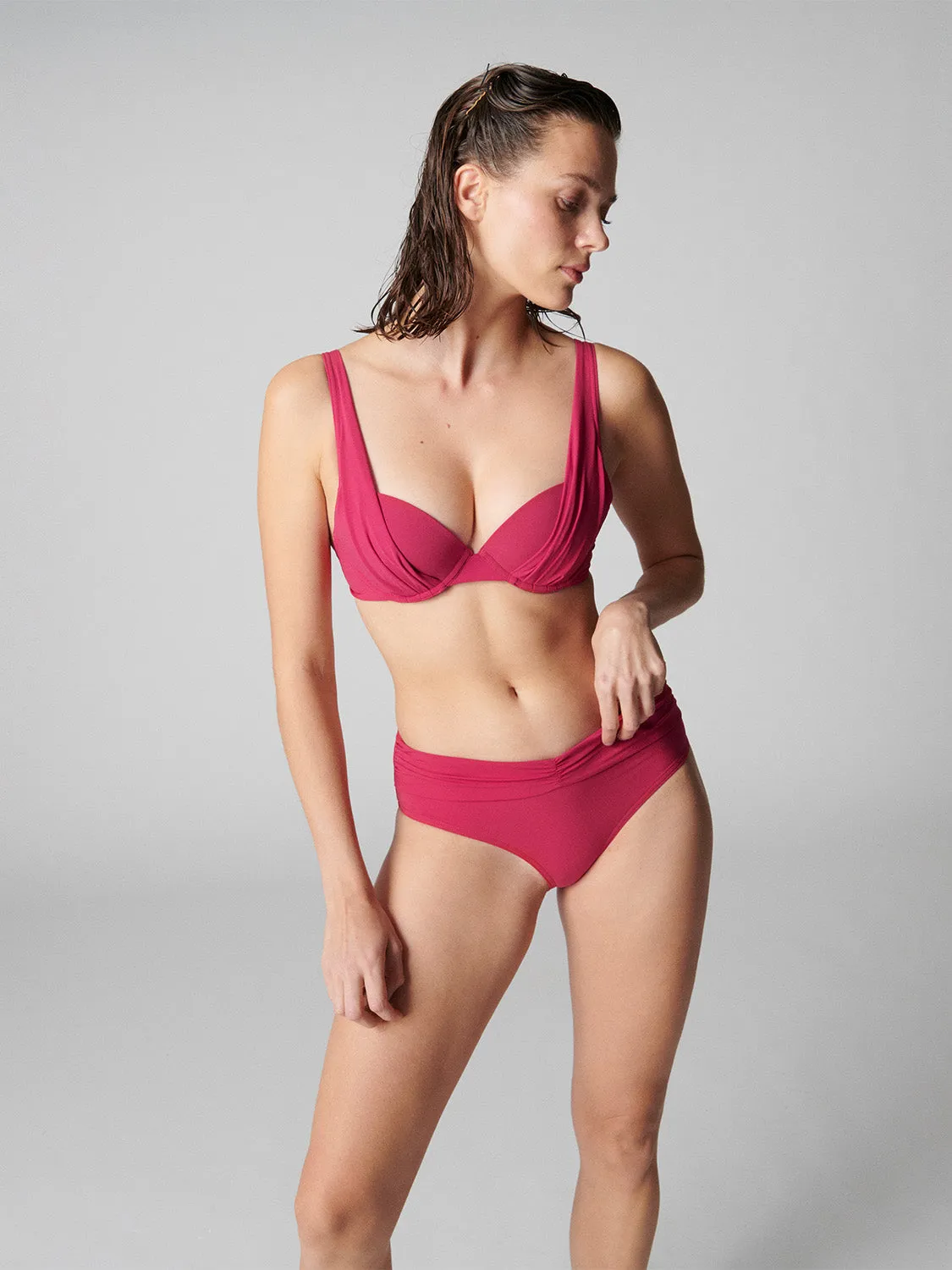 Culotte de bain taille haute - Framboise