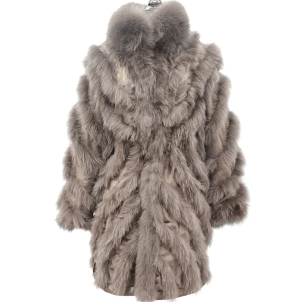 Dark Brown Reversible Solid Fur to Solid with Fox Fur Trim Coat