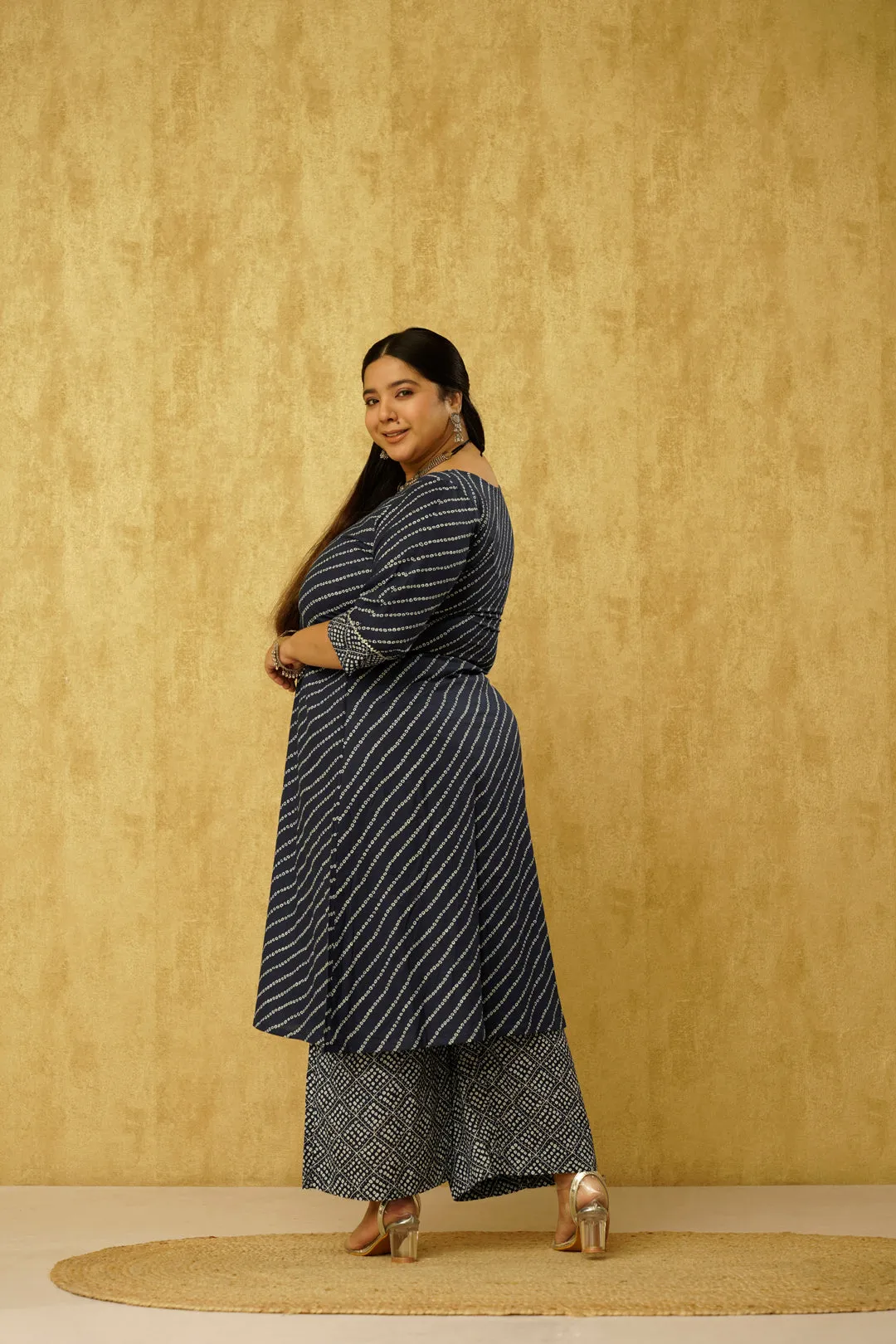 Delighting Blue Kurti Culottes Set in Cotton