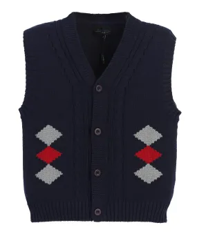 Diamond Print Knitted Vest 0 Cotton - Navy