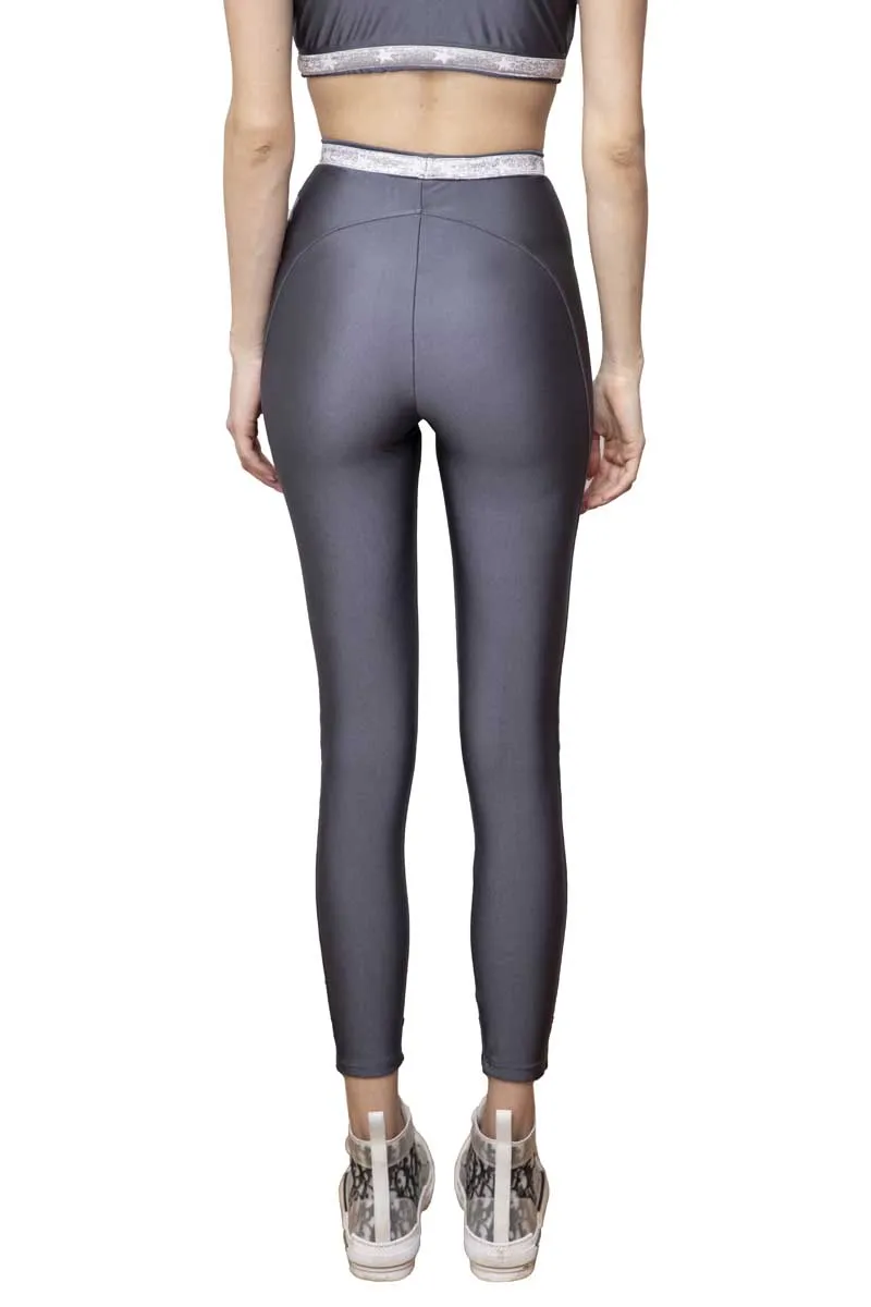 Diana Leggings a Vita Alta con Fascia e Stelle Argento