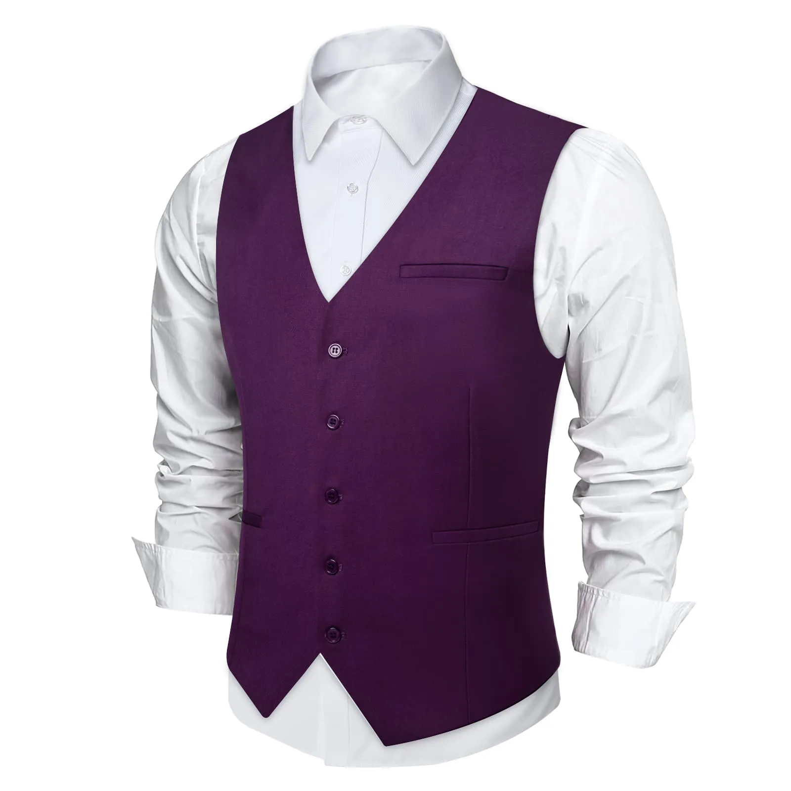 DiBanGu Mens Vest Palatinate Purple Solid V Neck Work Waistcoat Silk Button Vest