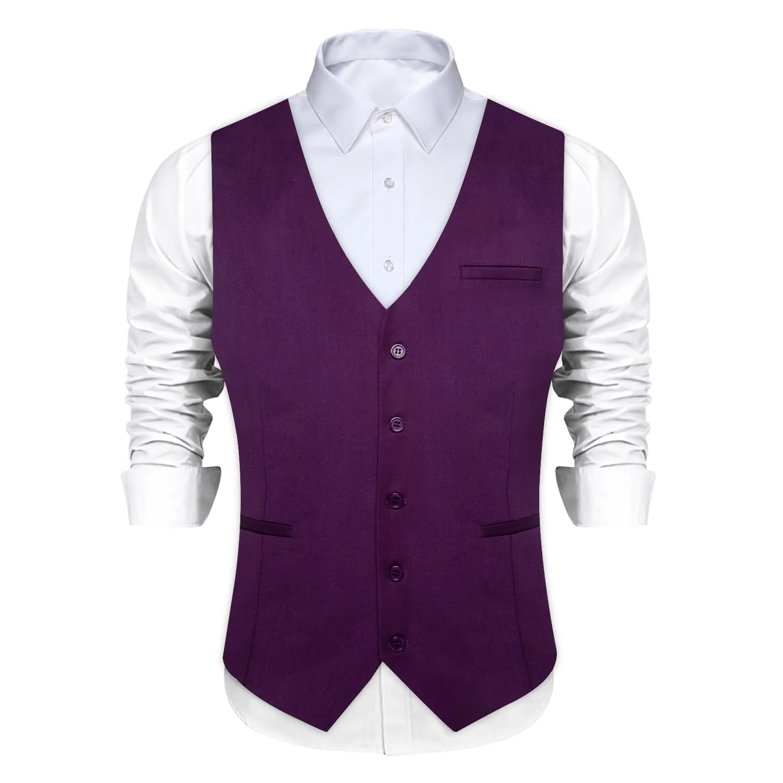 DiBanGu Mens Vest Palatinate Purple Solid V Neck Work Waistcoat Silk Button Vest