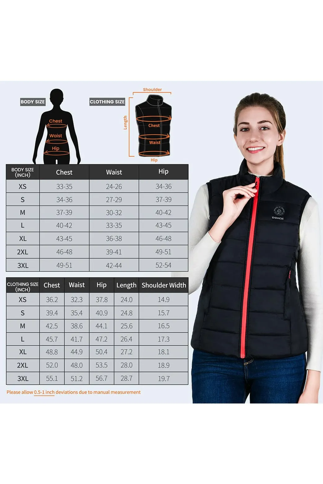 DOACE Wear Cotton Stand Collar Heated Vest for Women(Battery Not Included)