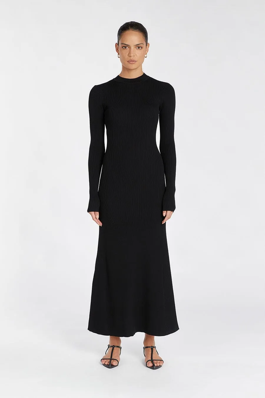 DONNA BLACK LONG SLEEVE MIDI DRESS