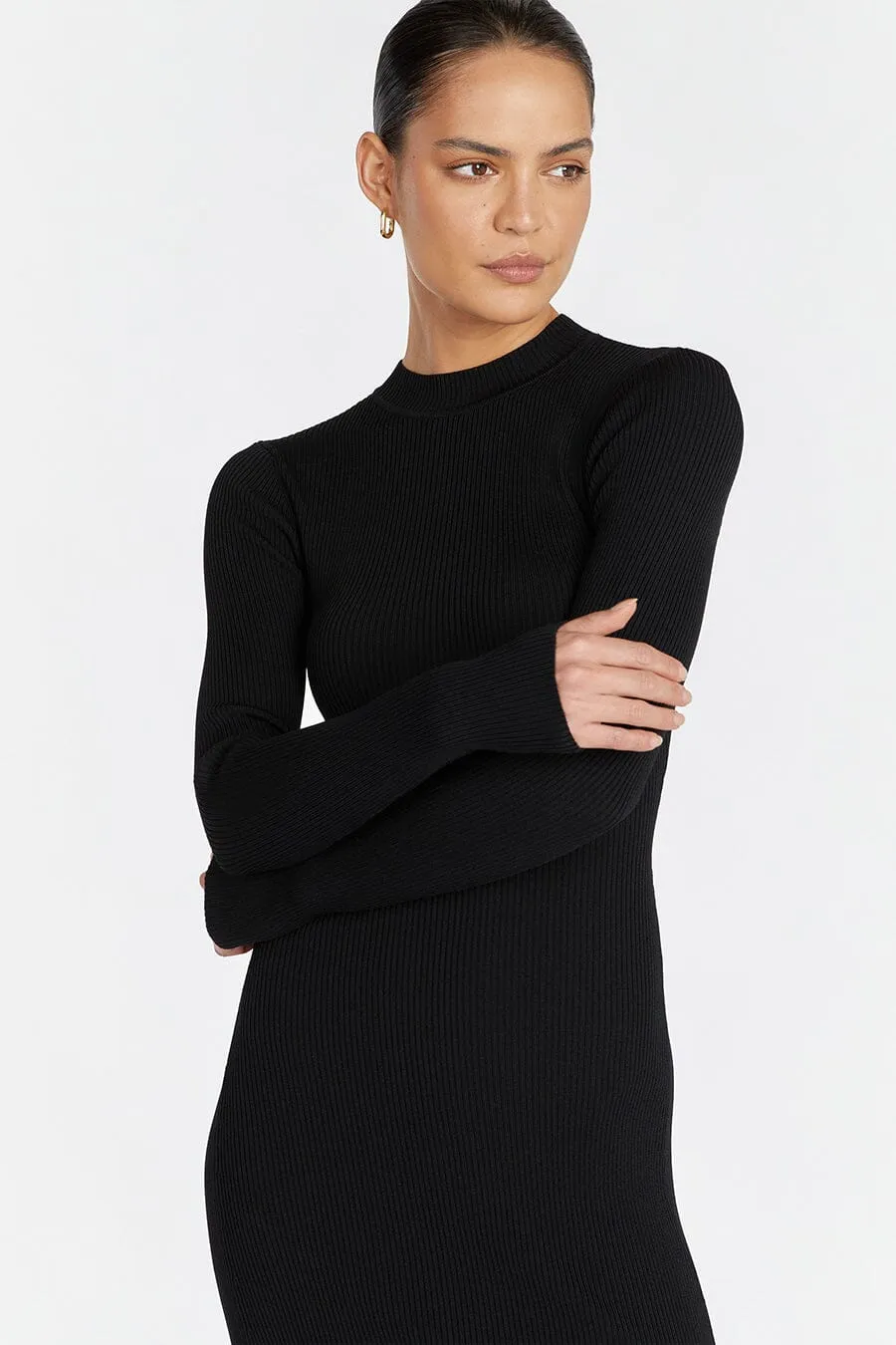 DONNA BLACK LONG SLEEVE MIDI DRESS