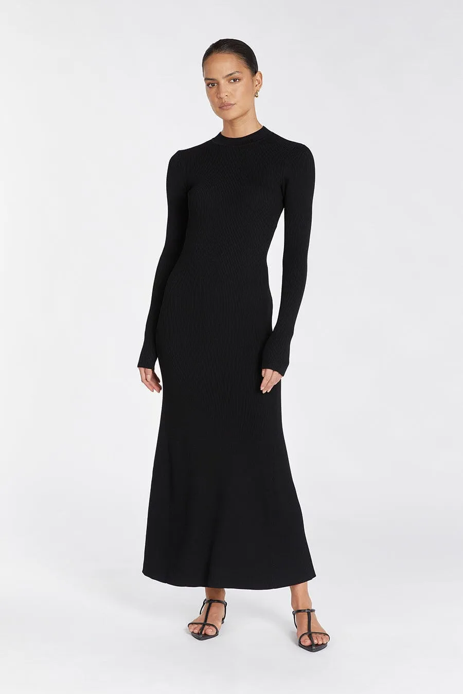 DONNA BLACK LONG SLEEVE MIDI DRESS