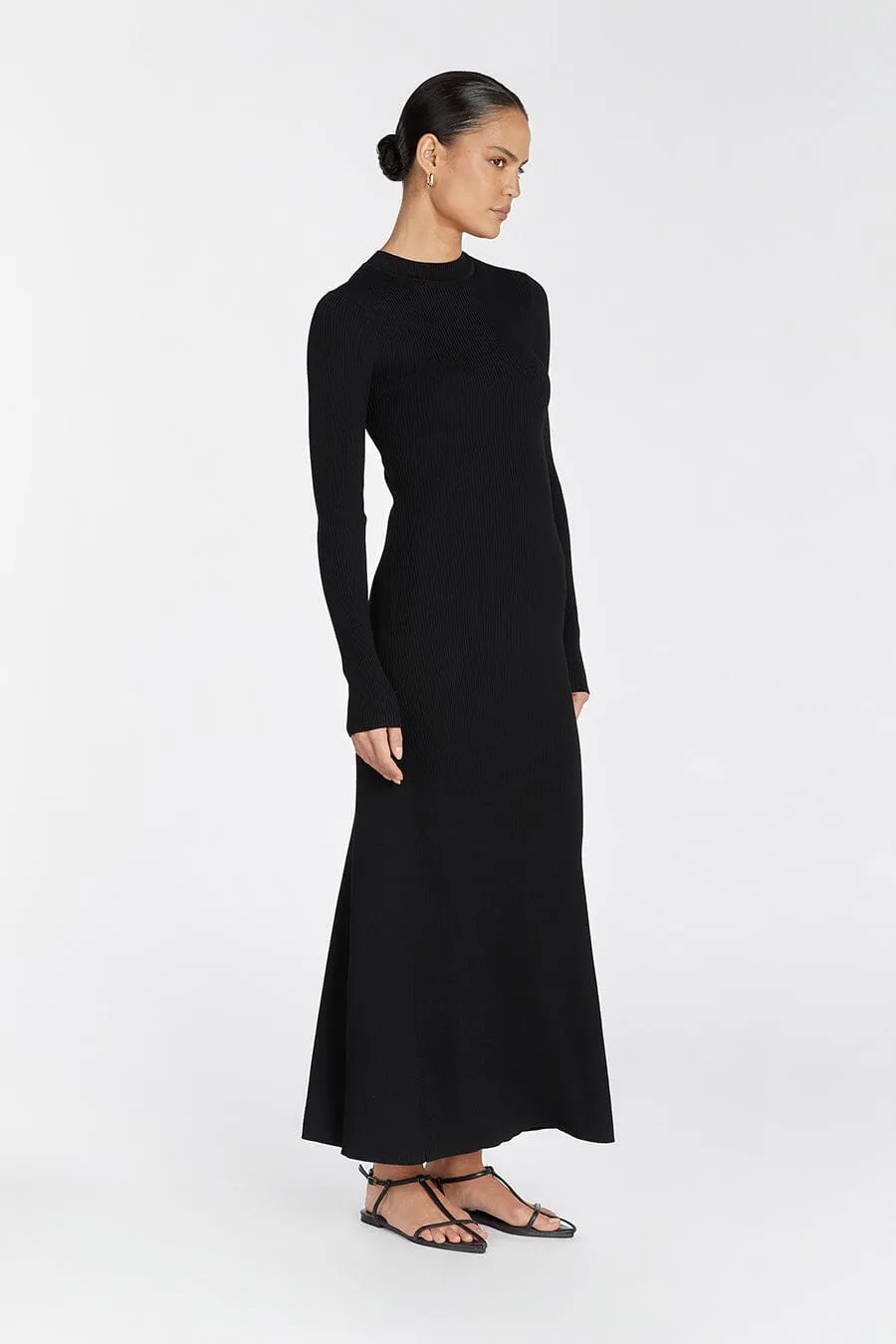 DONNA BLACK LONG SLEEVE MIDI DRESS