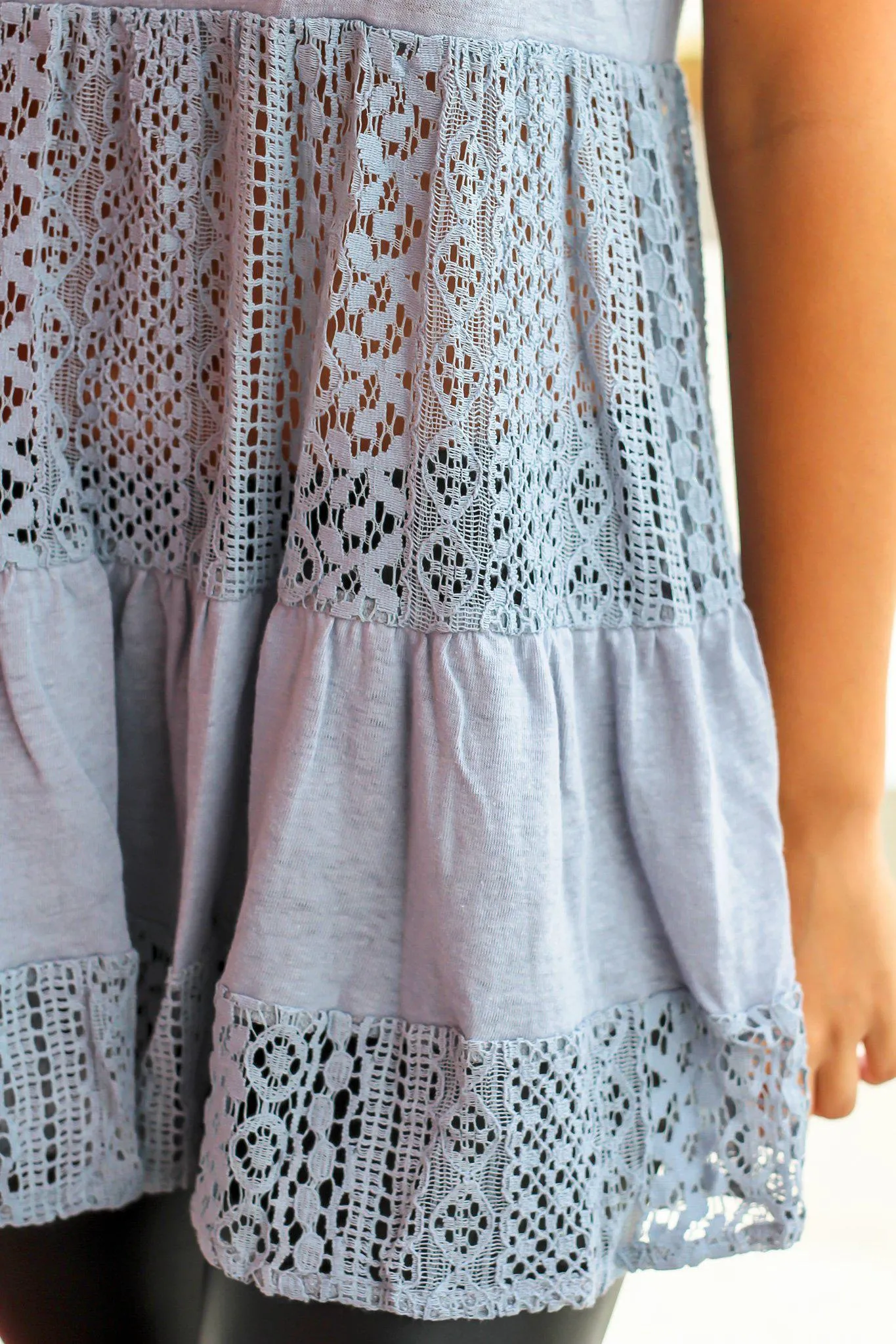 Dusty Blue Crochet Tunic Top