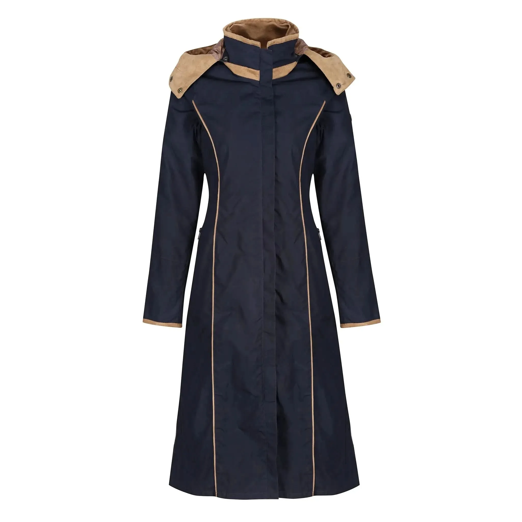 Eleanor Navy/Tan Long Waterproof Coat