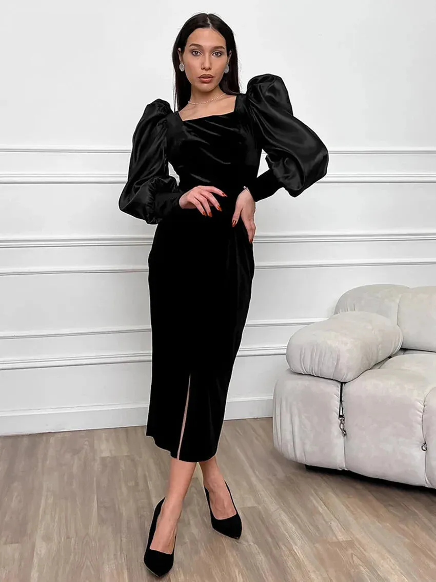 Elegant Velvet Midi Dress for Gala and Cocktail Evenings