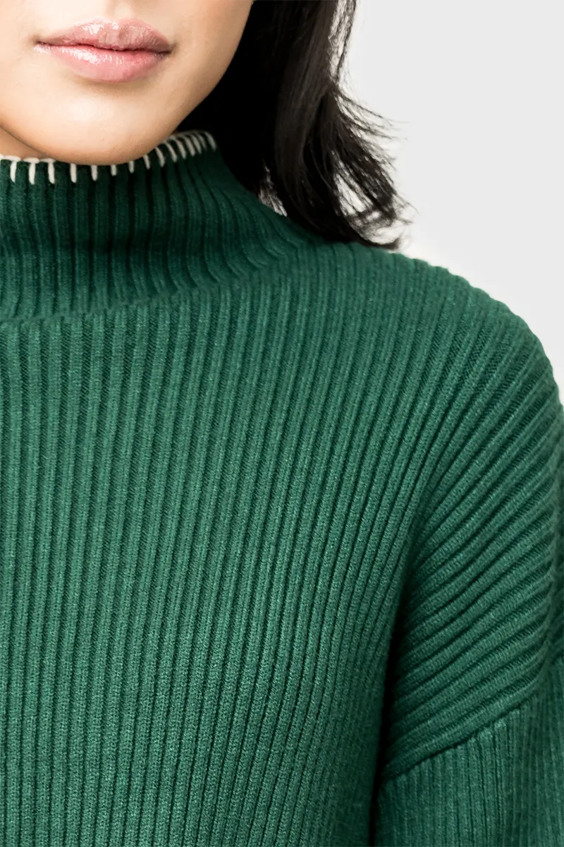 Funnel Neck Whipstitch Tunic Sweater