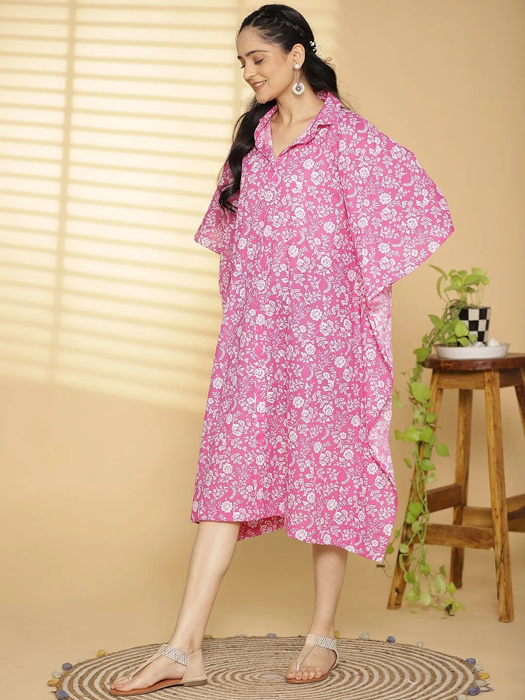 Fuschia Jaal Printed ShirtKaftan