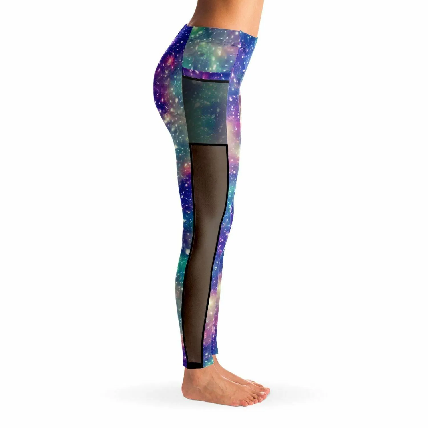 Galaxy inspired Black Mesh Pocket Leggings