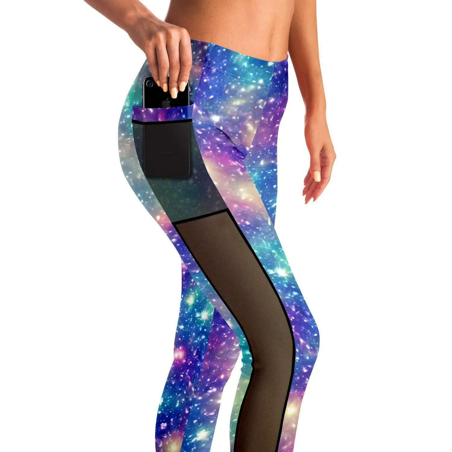 Galaxy inspired Black Mesh Pocket Leggings