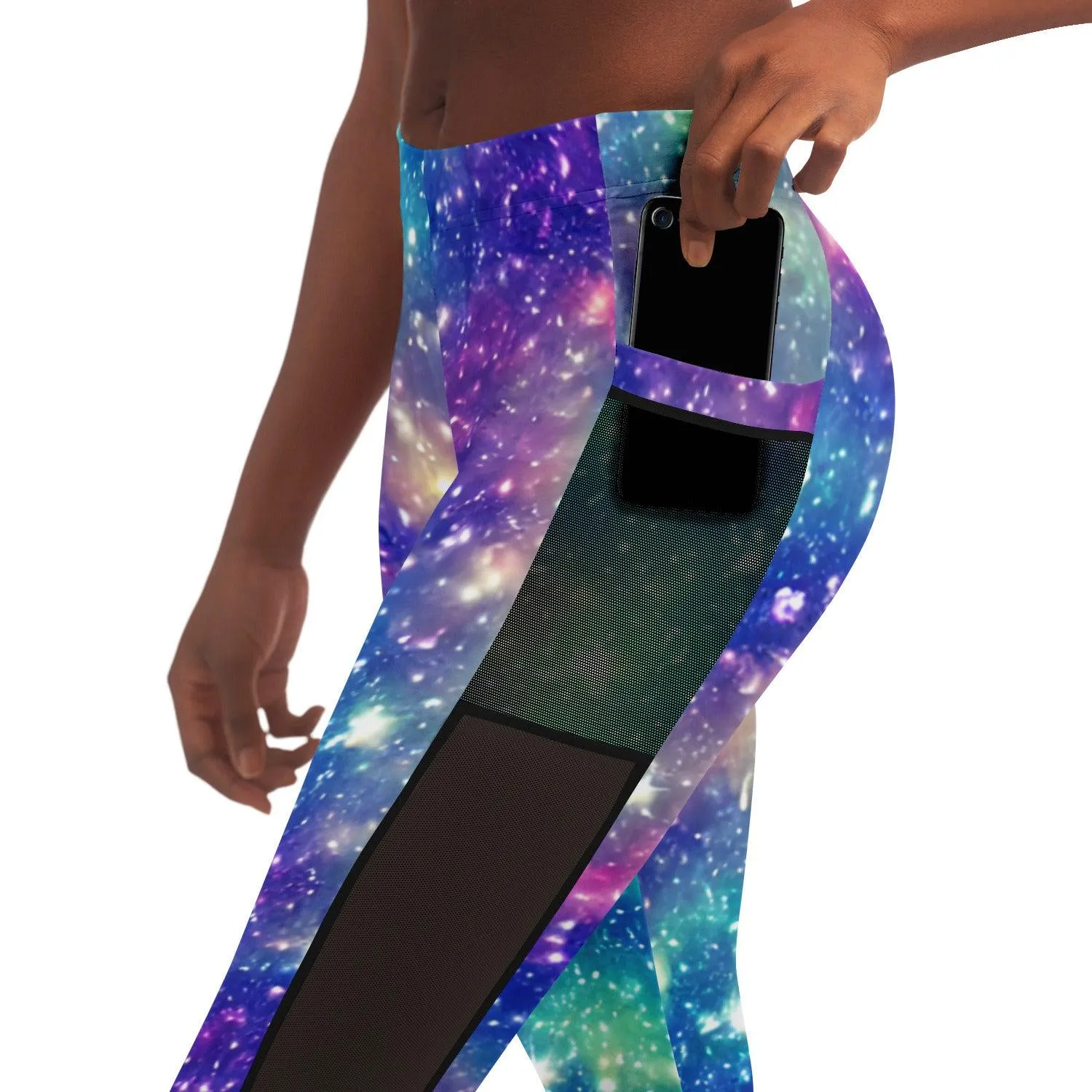 Galaxy inspired Black Mesh Pocket Leggings