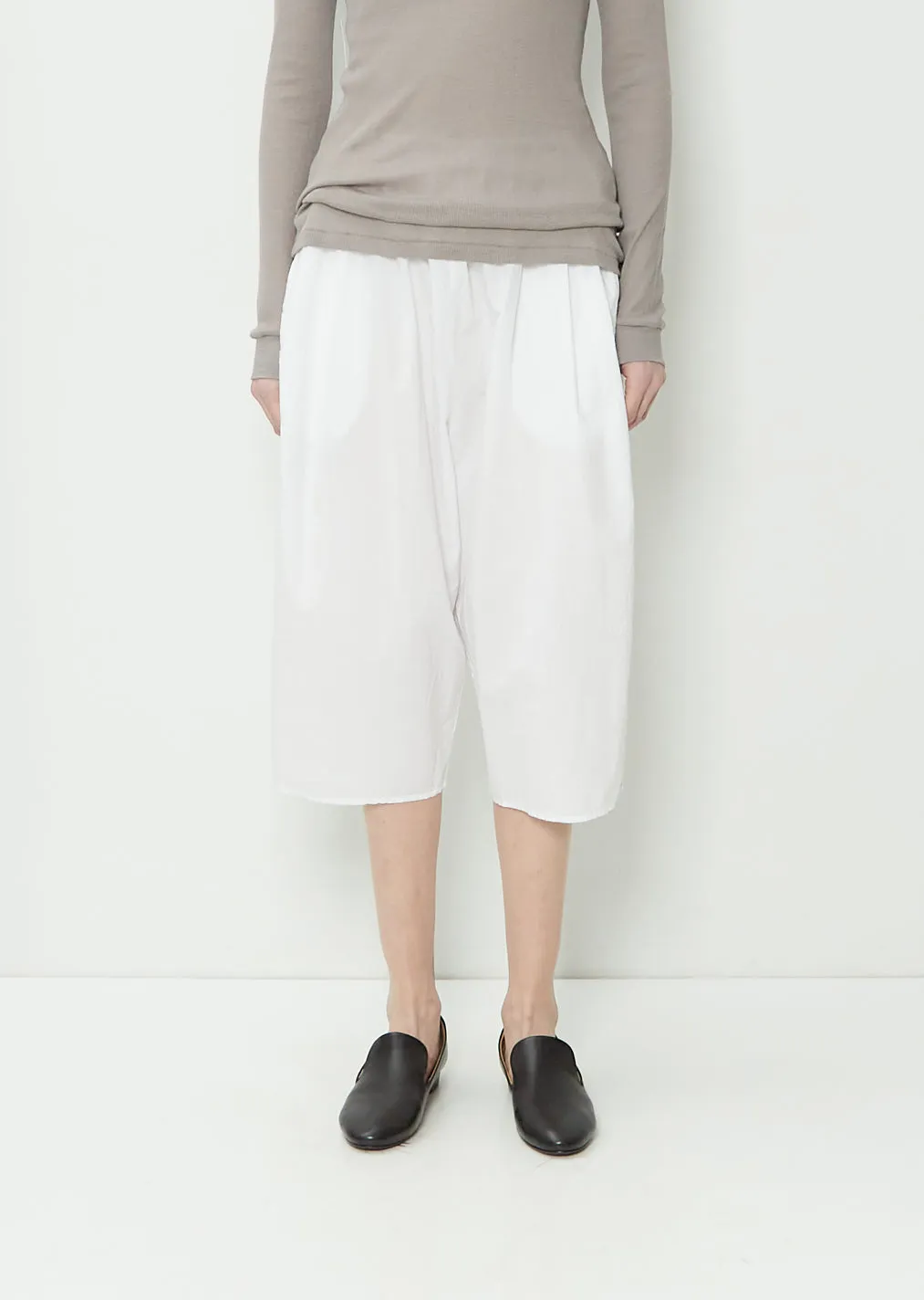 Gathered Cotton Culottes — White