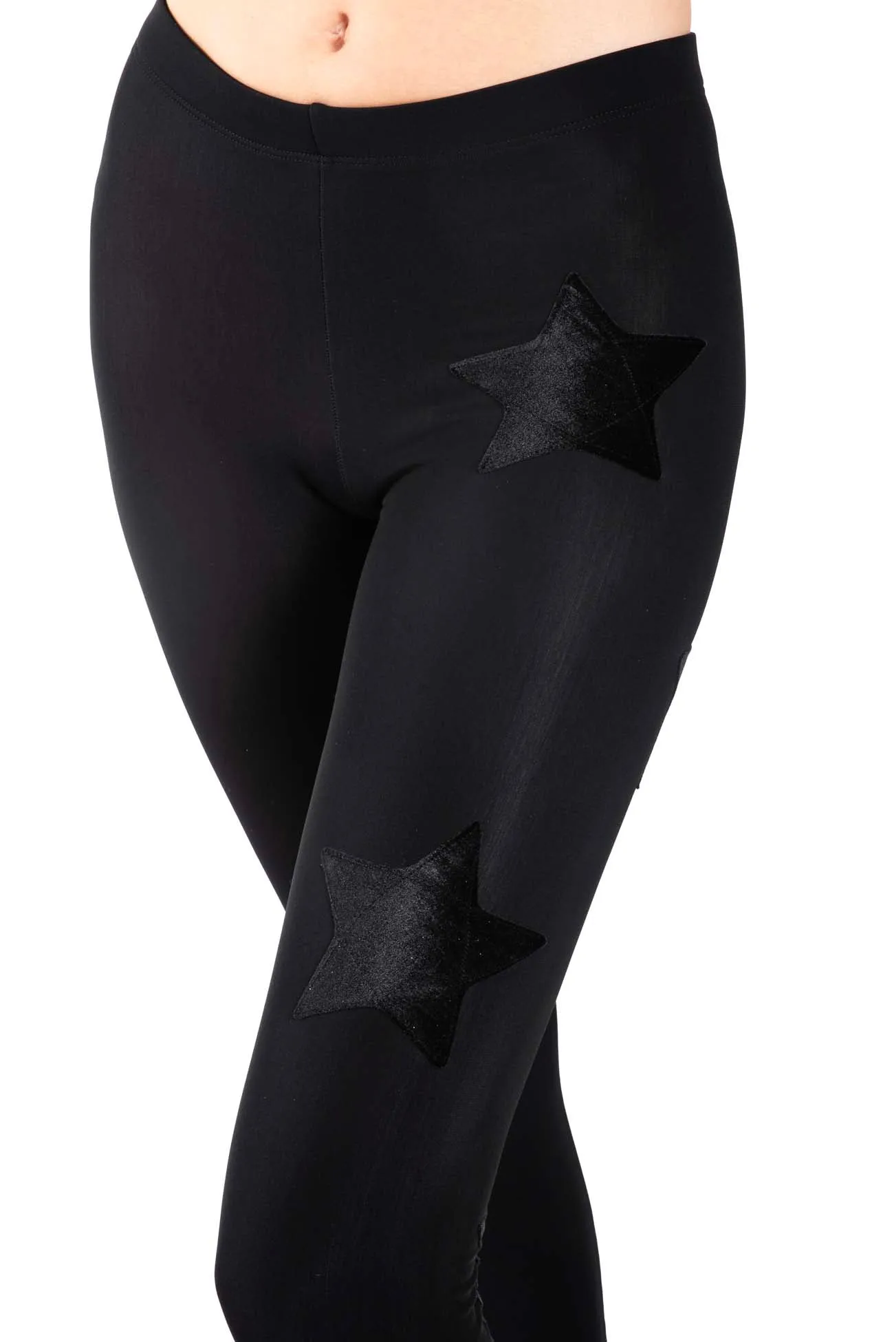 Gemelli Leggings in Lycra felpata con Stelle Nere e Argento