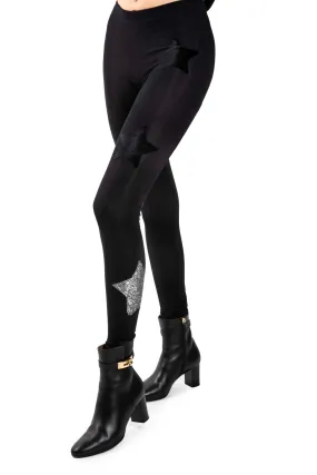 Gemelli Leggings in Lycra felpata con Stelle Nere e Argento