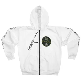 Generation ZenGen - White Unisex Zip Hoodie