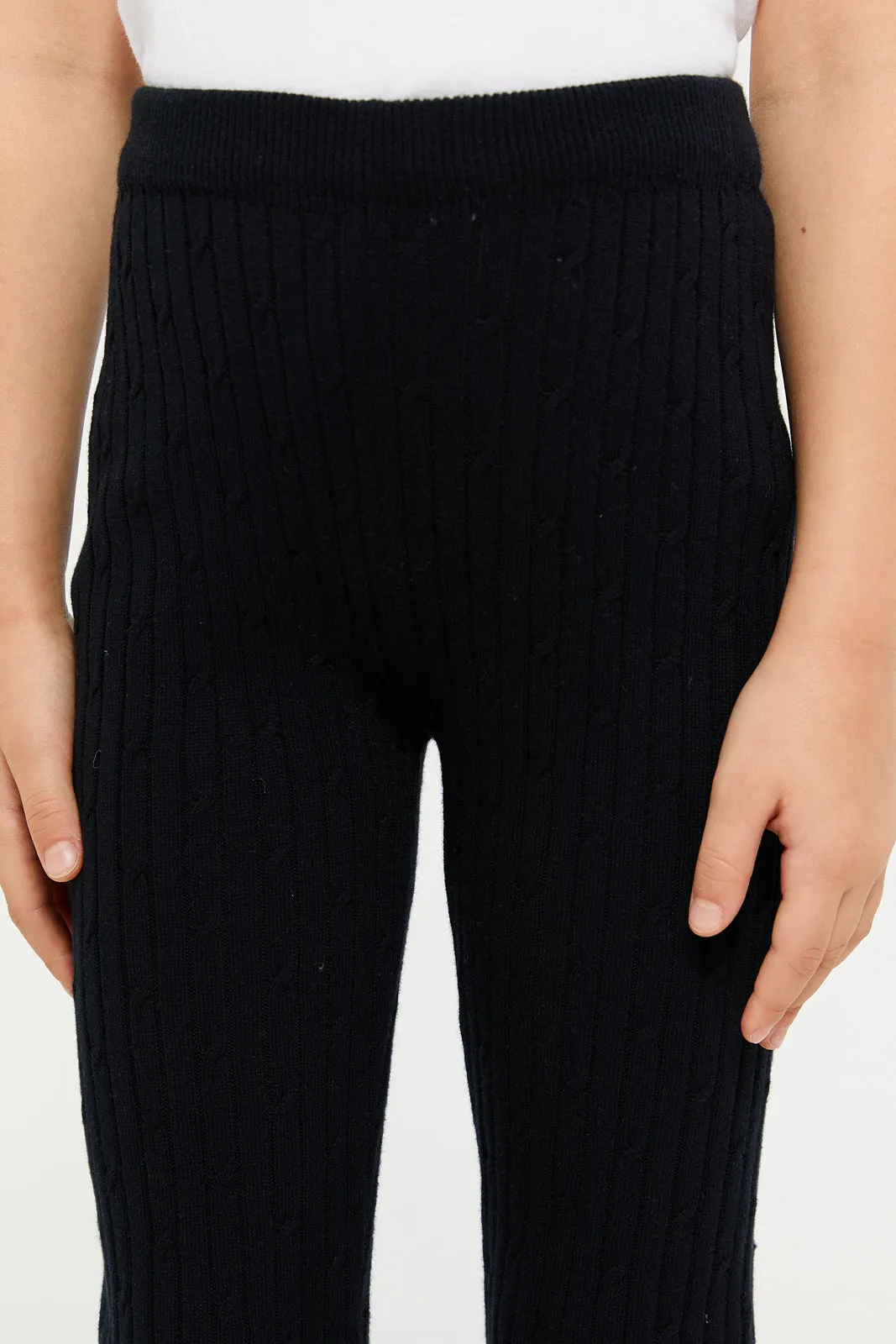 Girls Black Cable Knit Leggings