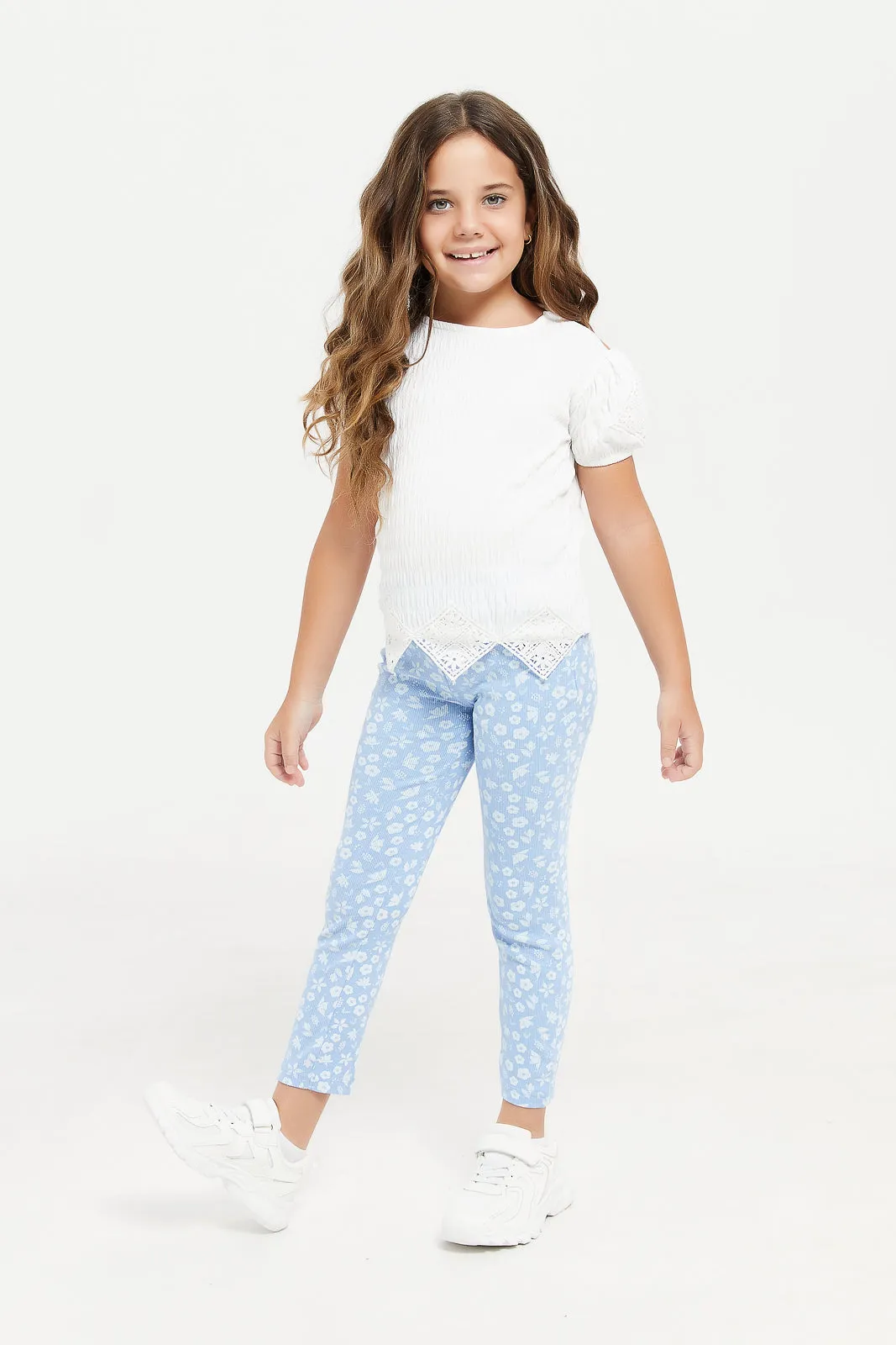 Girls Blue And Pink Legging Set (Pack Of 2)