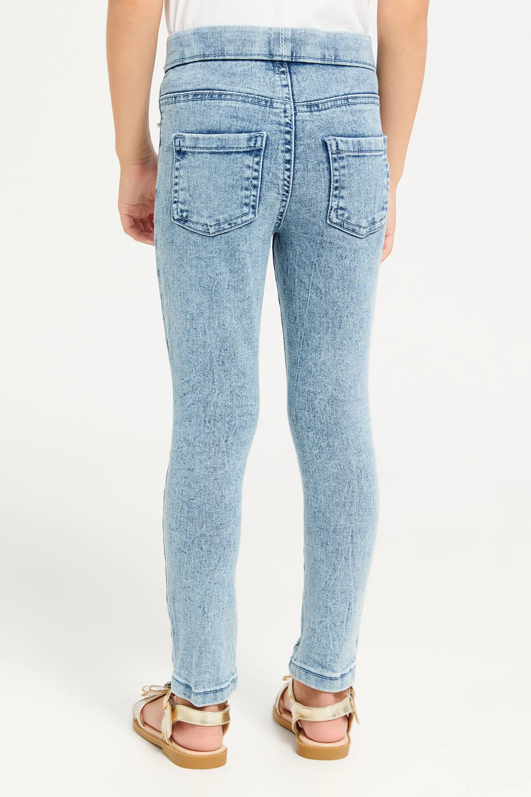 Girls Blue Solid Basic Jegging