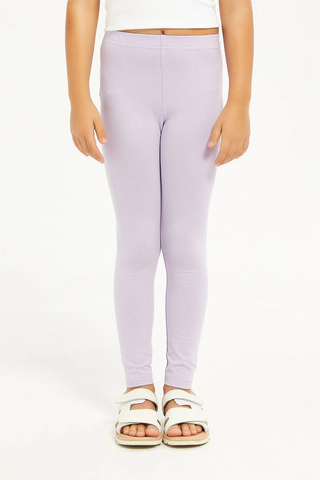 Girls Lilac And White Leggings Set (Pack Of 2)