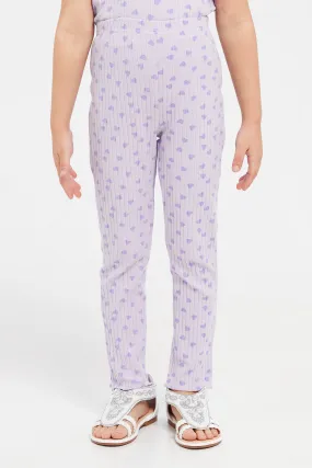 Girls Lilac Printed Leggings With Pockets